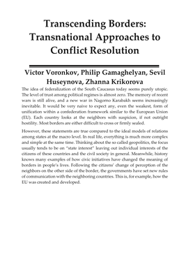 Transnational Approaches to Conflict Resolution