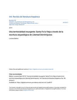 Una Territorialidad Insurgente: Santa Fe La Vieja a Través De La Escritura Arqueológica De Libertad Demitrópulos