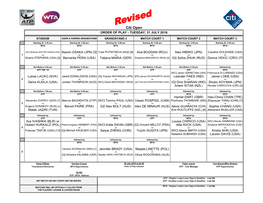 Citi Open ORDER of PLAY - TUESDAY, 31 JULY 2018