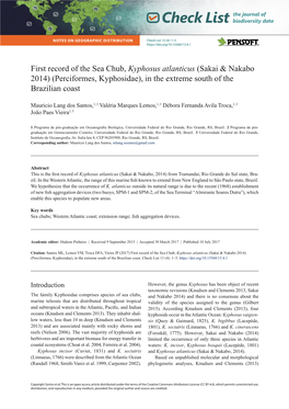 First Record of the Sea Chub, Kyphosus Atlanticus (Sakai & Nakabo 2014) (Perciformes, Kyphosidae), in the Extreme South of the Brazilian Coast
