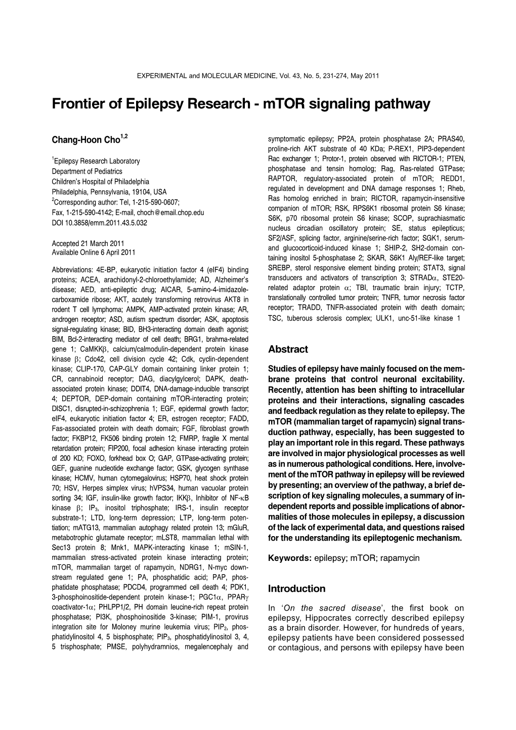 Frontier of Epilepsy Research - Mtor Signaling Pathway