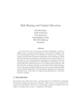 Risk Sharing and Capital Allocation