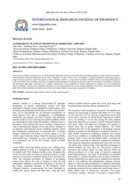 Antidiabetic Plants in Traditional Medicines