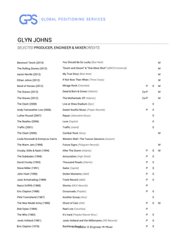 Glyn Johns Selected Producer, Engineer & Mixercredits