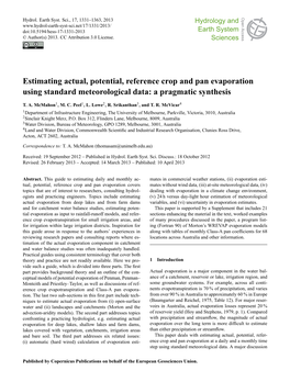 Estimating Actual, Potential, Reference Crop and Pan Evaporation