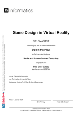 Game Design in Virtual Reality