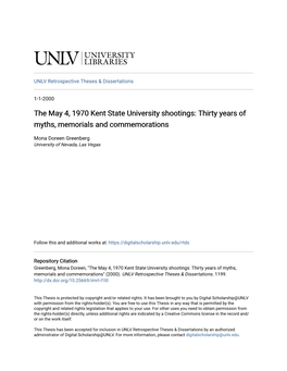 The May 4, 1970 Kent State University Shootings: Thirty Years of Myths, Memorials and Commemorations