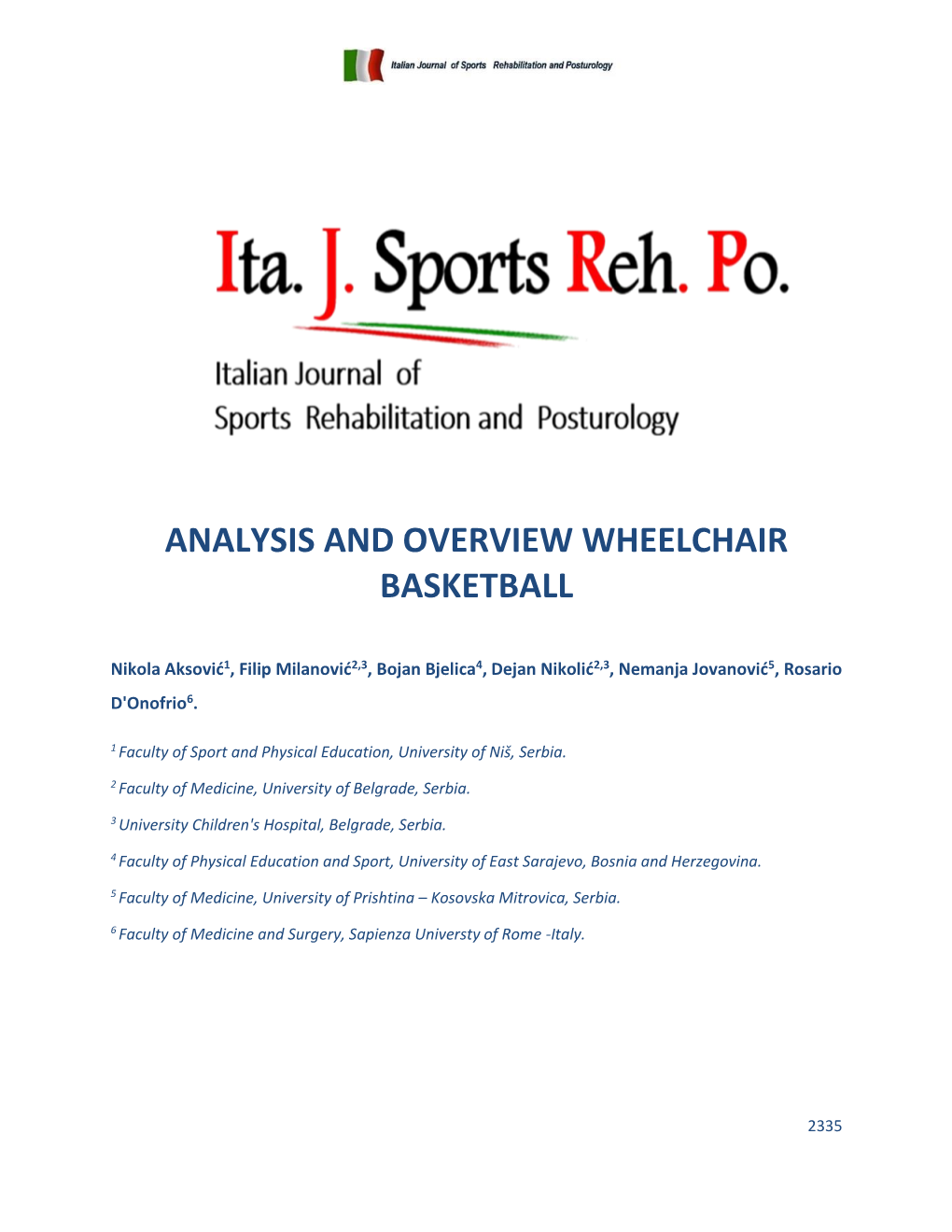 Analysis and Overview Wheelchair Basketball