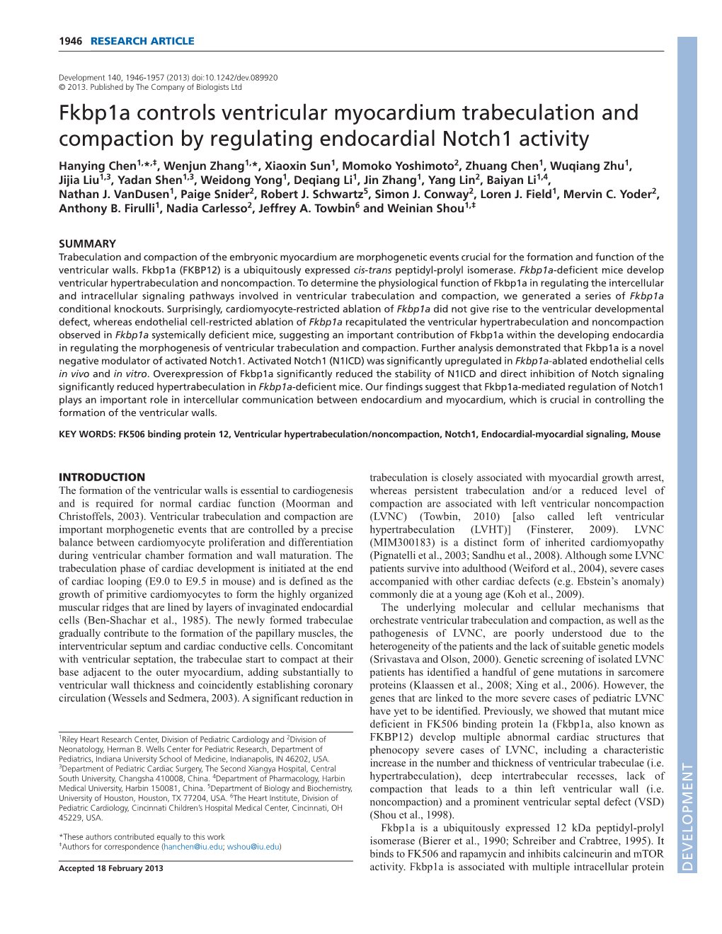 Fkbp1a Controls Ventricular Myocardium Trabeculation And