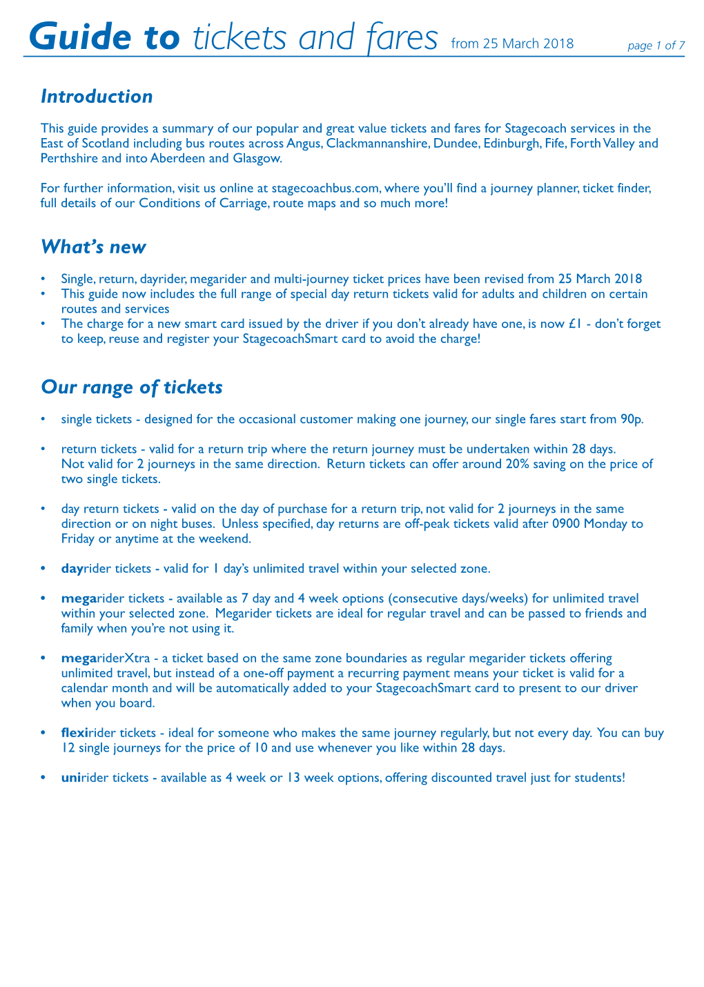 Guide to Tickets and Fares from 25 March 2018 Page 1 of 7