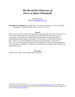 She-Ra and the Princesses of Power As Queer Monomyth