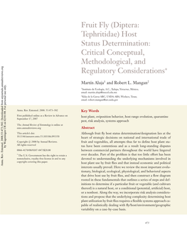 Fruit Fly (Diptera: Tephritidae) Host Status Determination: Critical Conceptual, Methodological, and Regulatory Considerations∗