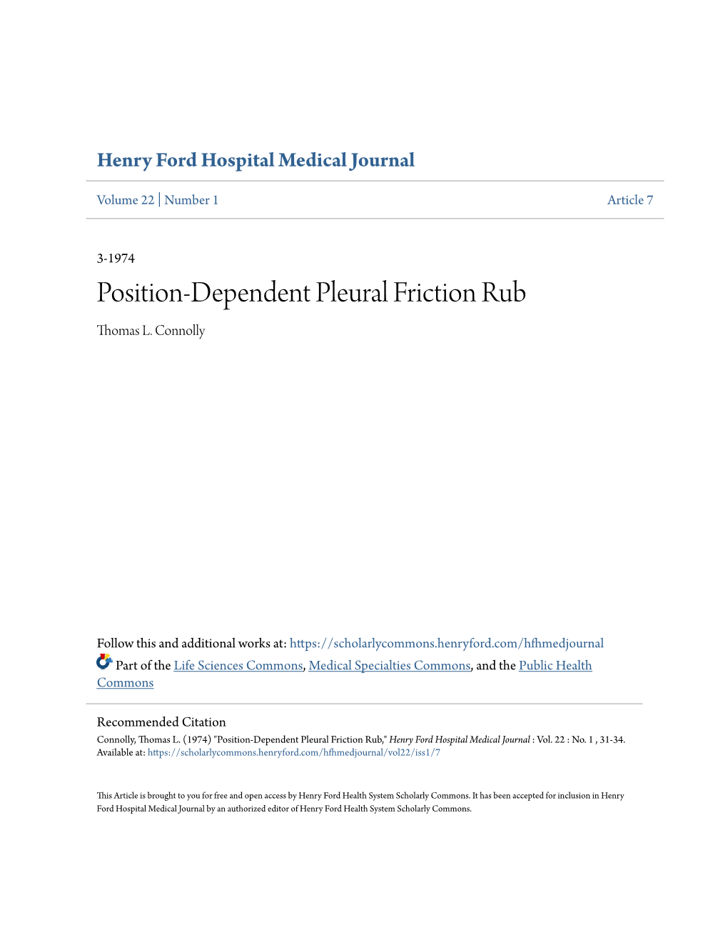 Position-Dependent Pleural Friction Rub Thomas L