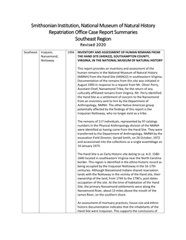 Repatriation Office Case Report Summaries Southeast Region Revised 2020