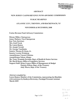 Abstract New Jersey Casino Revenue Fund Advisory Commission Public