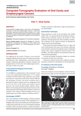 Computed Tomography Evaluation of Oral Cavity and Oropharyngeal Cancers Computed Tomography Evaluation of Oral Cavity and Oropharyngeal Cancers