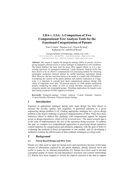 LDA V. LSA: a Comparison of Two Computational Text Analysis Tools for the Functional Categorization of Patents