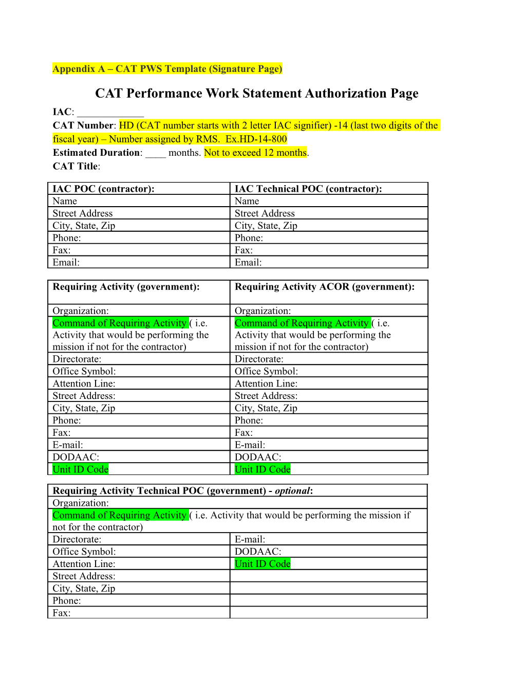 Appendix a CAT PWS Template (Signature Page)