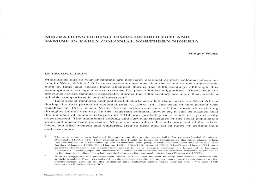 Migrations During Times of Drought and Famine in Early Colonial Northern Nigeria