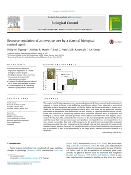 Resource Regulation of an Invasive Tree by a Classical Biological Control Agent ⇑ Philip W