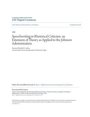 Speechwriting in Rhetorical Criticism: an Extension of Theory As Applied to the Johnson Administration