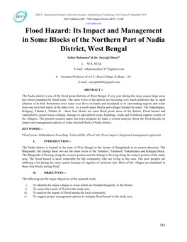 Flood Hazard: Its Impact and Management in Some Blocks of the Northern Part of Nadia District, West Bengal
