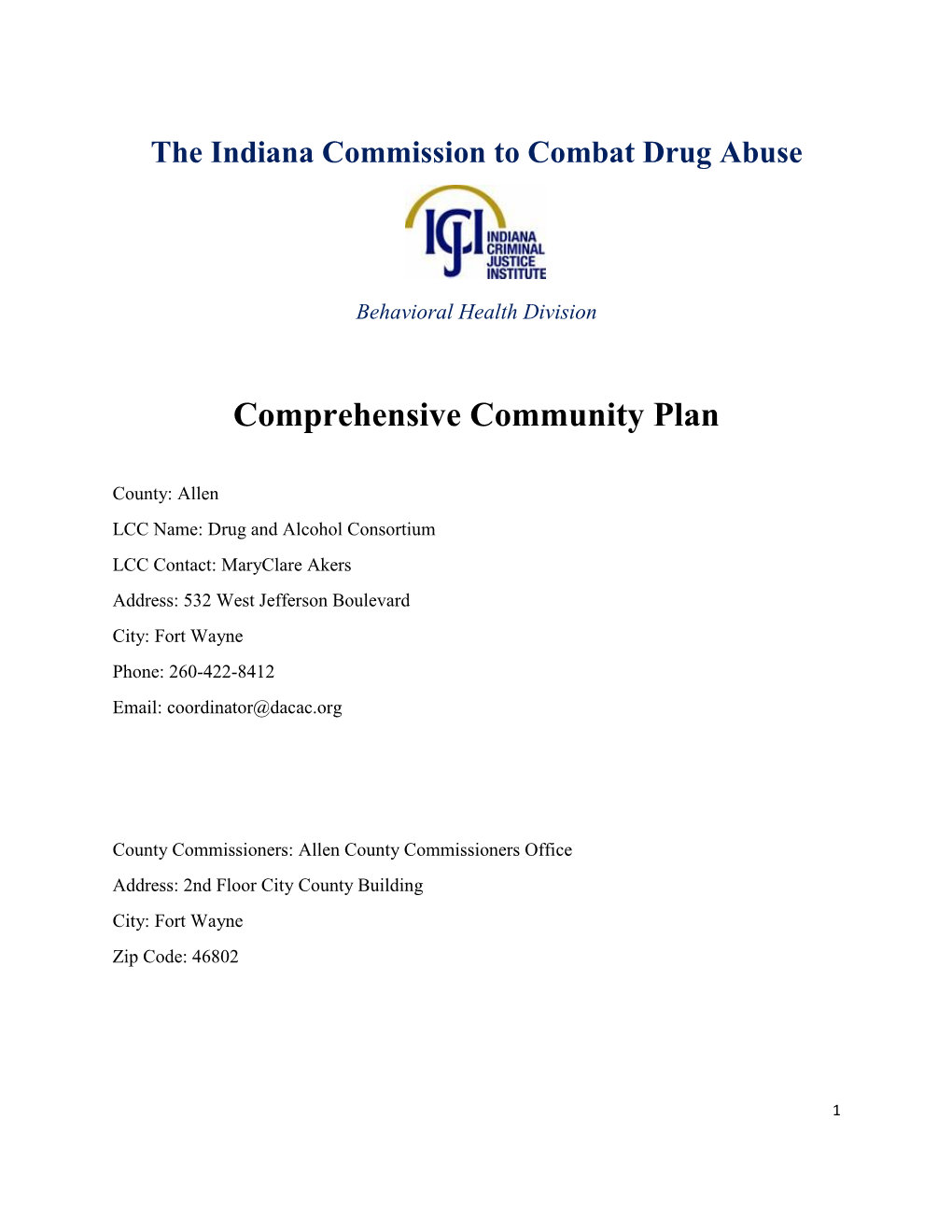 The Indiana Commission to Combat Drug Abuse