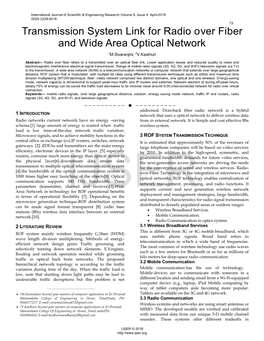 Transmission System Link for Radio Over Fiber and Wide Area Optical Network 1M.Sivaranjini, 2V.Kasthuri