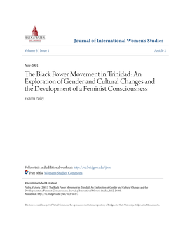 The Black Power Movement in Trinidad: an Exploration of Gender and Cultural Changes and the Development of a Feminist Consciousness