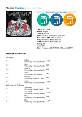 Magma Magma Mp3, Flac, Wma