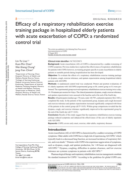 Efficacy of a Respiratory Rehabilitation Exercise Training Package in Hospitalized Elderly Patients with Acute Exacerbation of COPD: a Randomized Control Trial