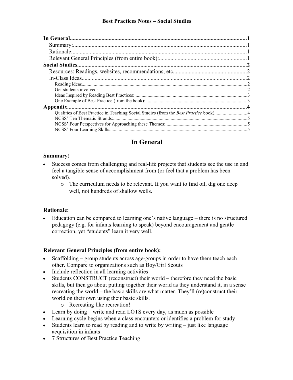 Best Practices Notes Social Studies