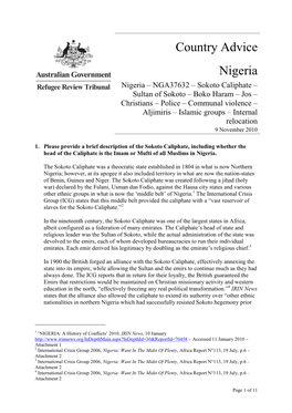 Country Advice Nigeria Nigeria – NGA37632 – Sokoto Caliphate –