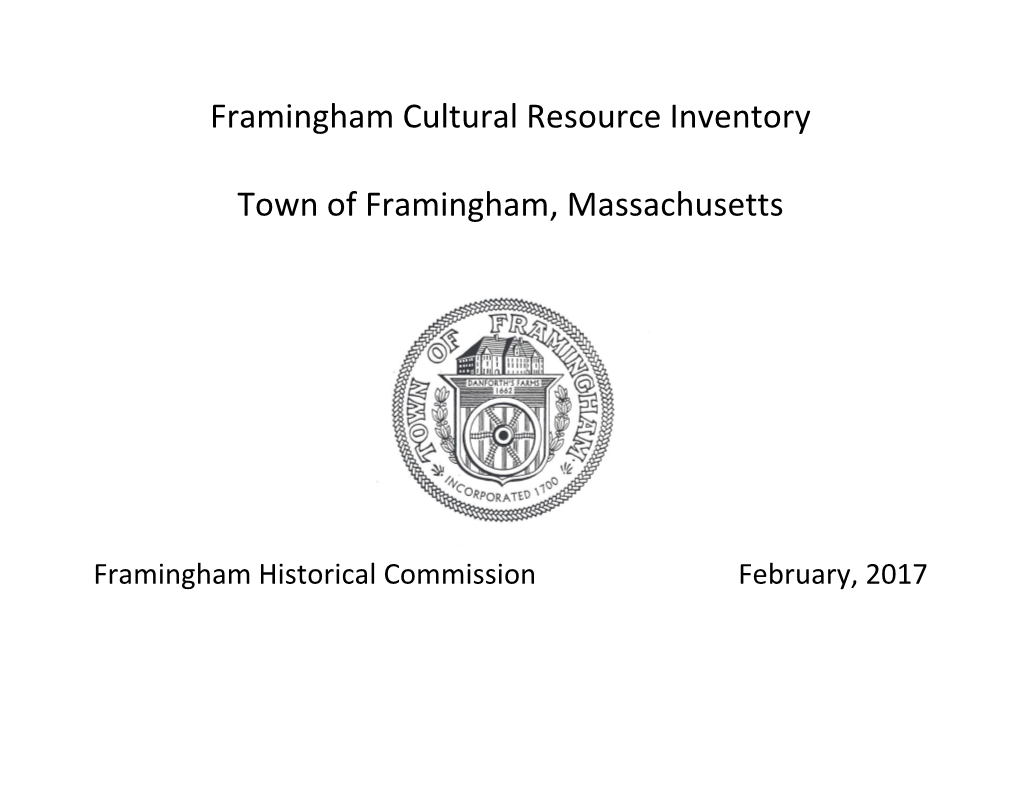 Framingham Cultural Resource Inventory Town of Framingham