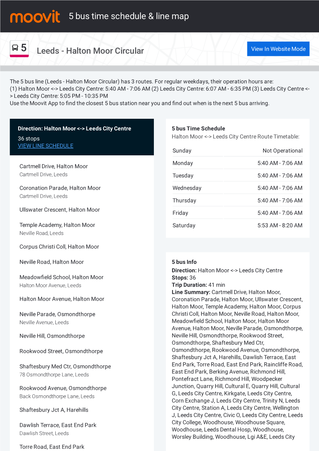 5 Bus Time Schedule & Line Route