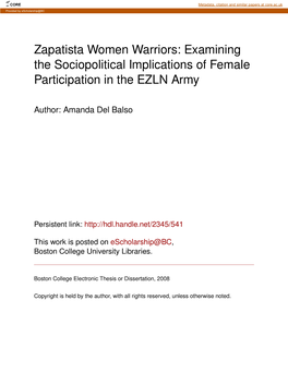 Zapatista Women Warriors: Examining the Sociopolitical Implications of Female Participation in the EZLN Army
