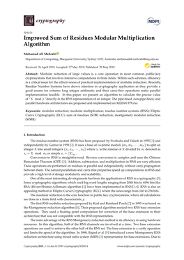Improved Sum of Residues Modular Multiplication Algorithm