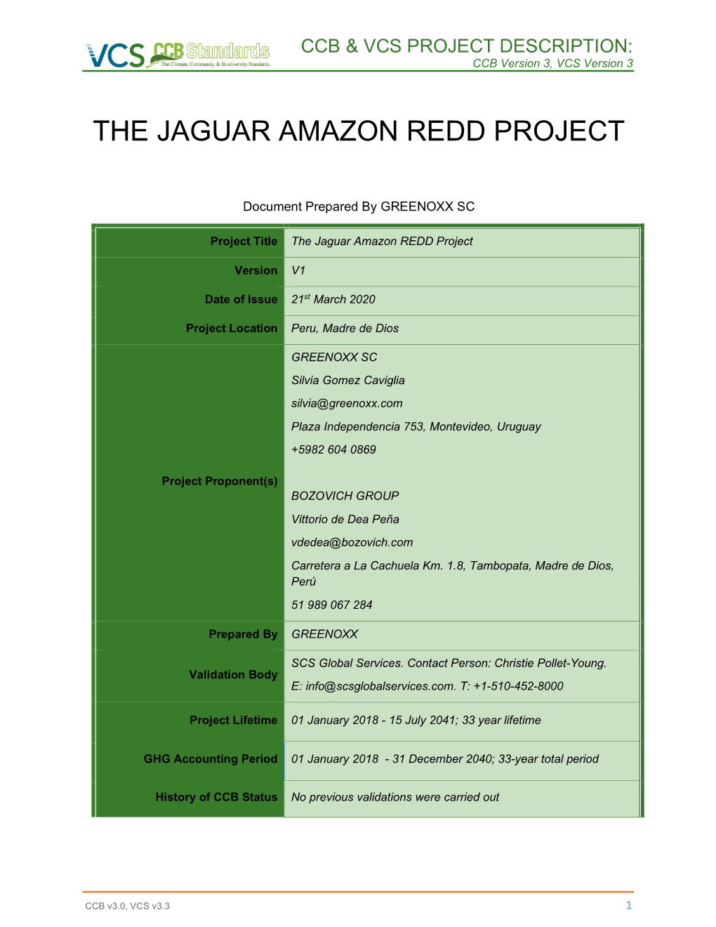 PD the Jaguar Amazon REDD Project