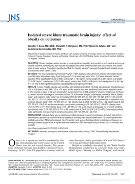 Isolated Severe Blunt Traumatic Brain Injury: Effect of Obesity on Outcomes