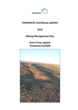 PHOSPHATE AUSTRALIA LIMITED 2016 Mining Management Plan