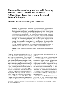 Community-Based Approaches to Reforming Female Genital Operations in Africa: a Case Study from the Oromia Regional State of Ethiopia