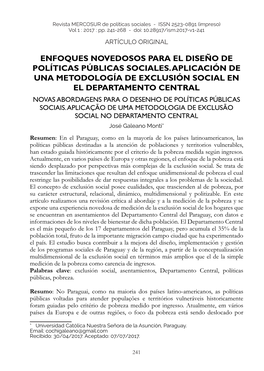 Enfoques Novedosos Para El Diseño De Políticas Públicas Sociales