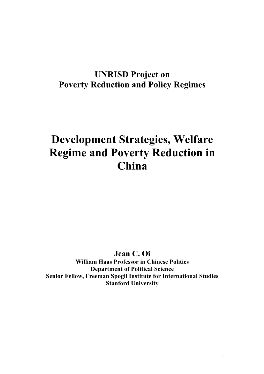 Development Strategies, Welfare Regime and Poverty Reduction in China