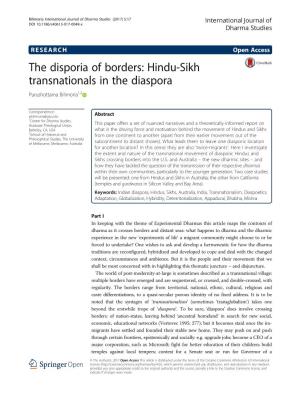 The Disporia of Borders: Hindu-Sikh Transnationals in the Diaspora Purushottama Bilimoria1,2