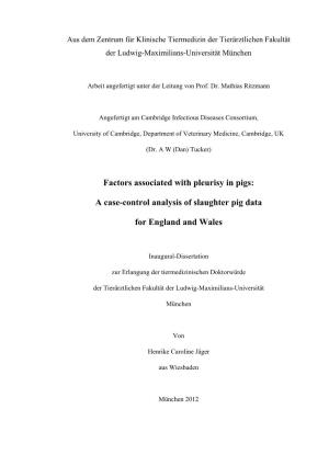 Factors Associated with Pleurisy in Pigs: a Case-Control Analysis of Slaughter Pig Data for England and Wales