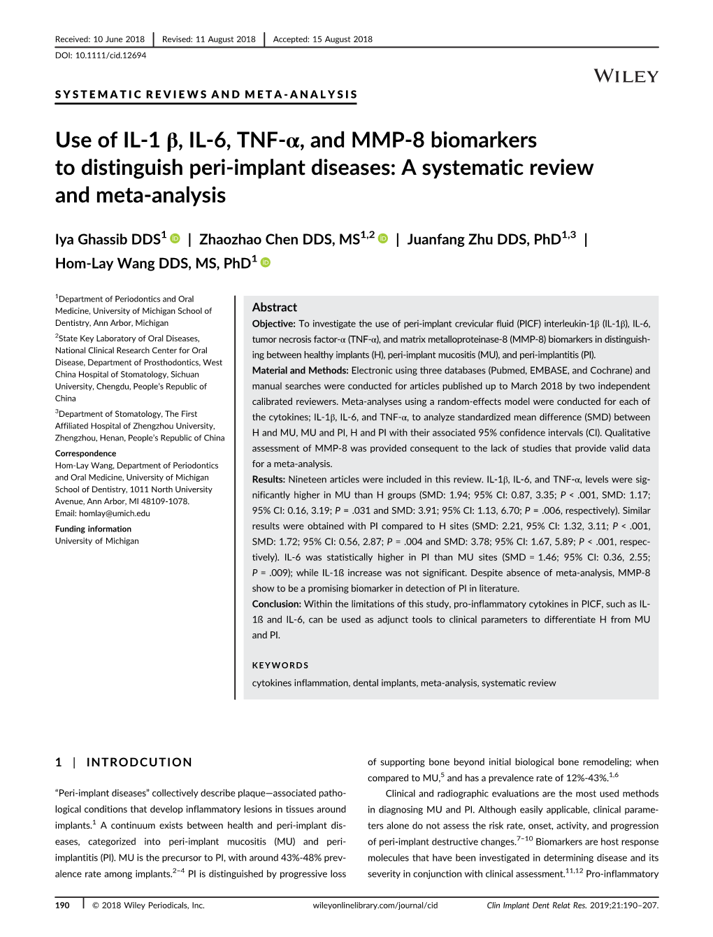 Use of IL-1 Β, IL-6, TNF-Α and MMP-8 Biomarkers to Distinguish Peri-Implant Diseases