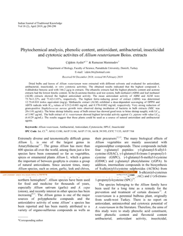 Phytochemical Analysis, Phenolic Content, Antioxidant, Antibacterial, Insecticidal and Cytotoxic Activites of Allium Reuterianum Boiss