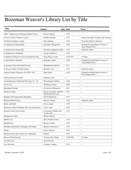 Bozeman Weaver's Library List by Title