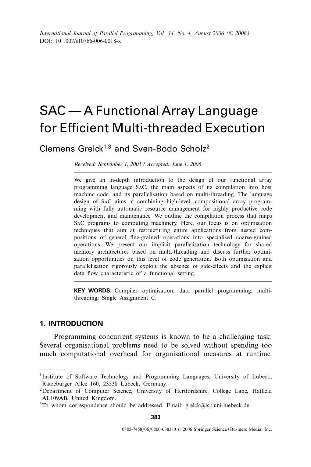 SAC — a Functional Array Language for Efficient Multi-Threaded Execution