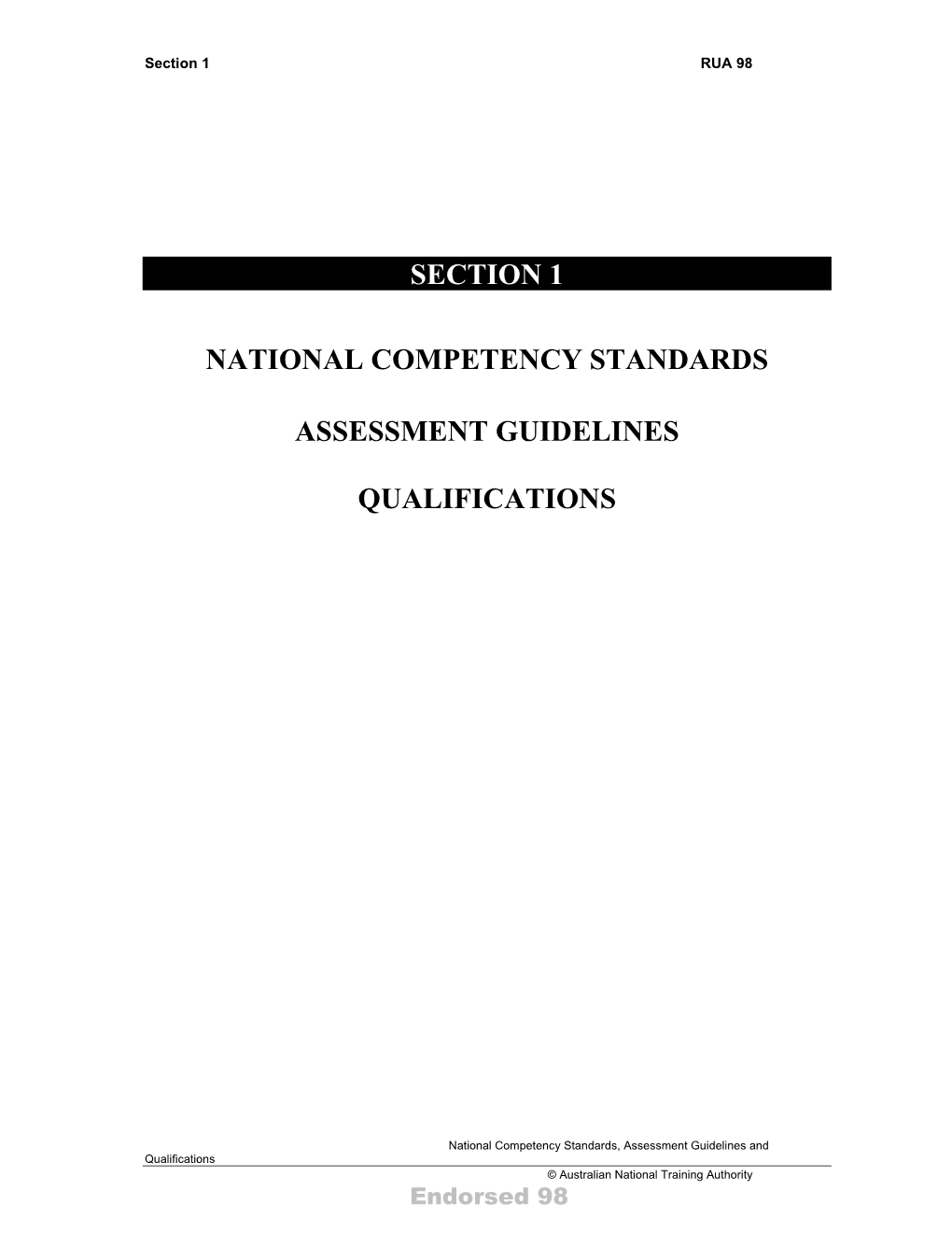 Section 1 National Competency Standards Assessment Guidelines Qualifications